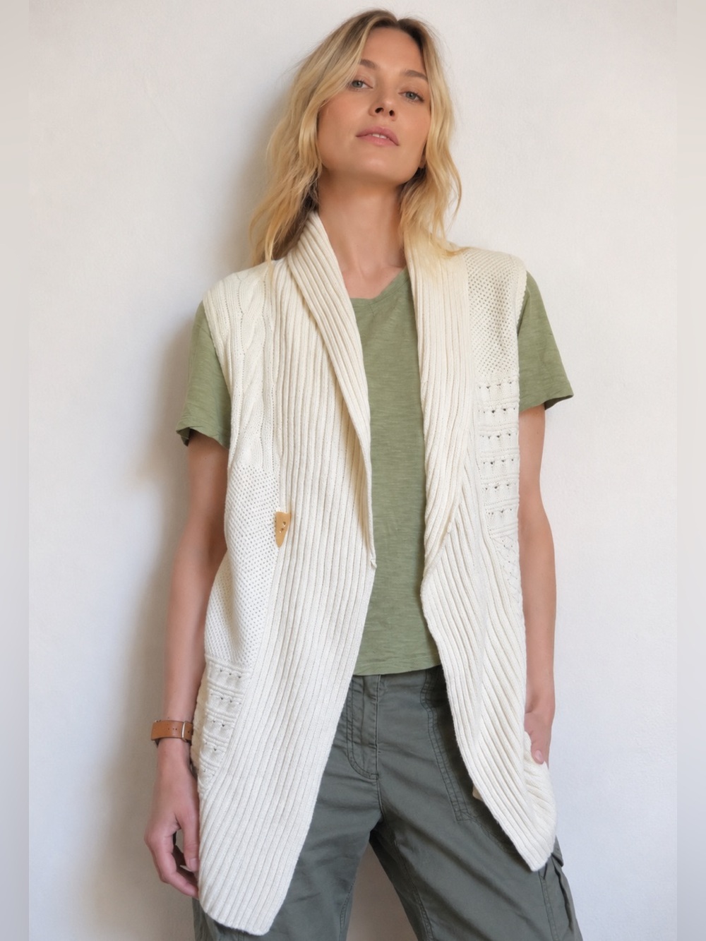 Chaps Ivory Knit Vest Long Cardigan Size XL